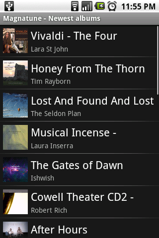Shows a list of Magnatune.com's newest albums