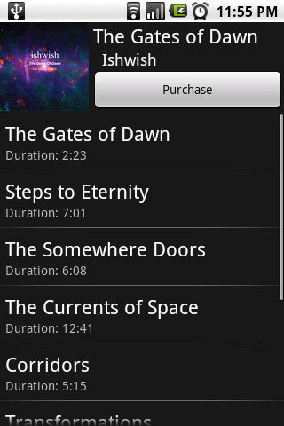 When viewing an album, you have the option to purchase it right there or listen to any of the tracks.